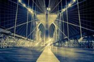 Free download Brooklyn Bridge Manhattan New York City Photograph Canvas Print Metal Home Wall Art Decor Livingroom Bedroom Blue Gold Downtown Night Poster free photo or picture to be edited with GIMP online image editor