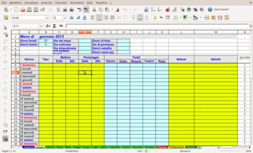 Free download Calendario ore di lavoro dellanno DOC, XLS or PPT template free to be edited with LibreOffice online or OpenOffice Desktop online