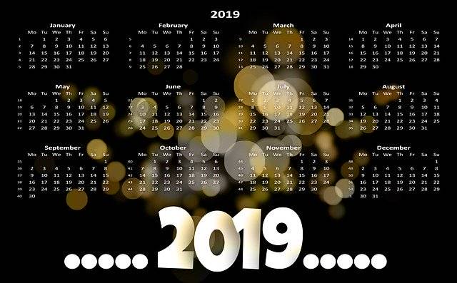 Unduh gratis Kalender Hari Tahun Baru 2019 ilustrasi gratis untuk diedit dengan editor gambar online GIMP