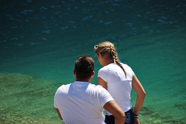 Free download couple alpine lake blue water free picture to be edited with GIMP free online image editor