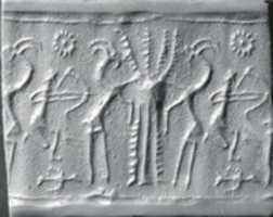 Free download Cylinder seal and modern impression: archer aiming at goats flanking a tree free photo or picture to be edited with GIMP online image editor