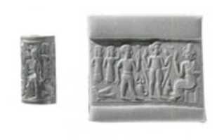 Free download Cylinder seal and modern impression: nude goddess before seated deity free photo or picture to be edited with GIMP online image editor