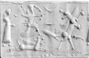 Free download Cylinder seal: archer above galloping lion-griffin, shooting rearing lion-griffin free photo or picture to be edited with GIMP online image editor