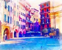 Free download Digital Aquarelle Watercolor Painting of a Plaza in Santa Margherita Ligure free photo or picture to be edited with GIMP online image editor