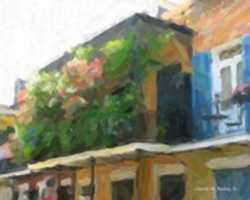 Free download Digital Oil Painting of a French Quarter House with Flowers in New Orleans free photo or picture to be edited with GIMP online image editor