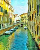 Free download Digital Oil Painting of a Venice Canal with Docked Boats free photo or picture to be edited with GIMP online image editor