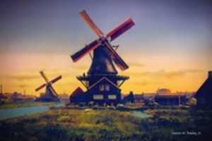 Free download Digital Oil Painting of Two Windmills in Holland free photo or picture to be edited with GIMP online image editor