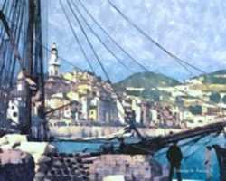 Free download Digital Watercolor Painting of a Sailing Ship in Menton Harbor free photo or picture to be edited with GIMP online image editor