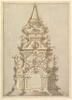 Free download Elevation for a Catafalque Surmounted by Squat Obelisk, Decorated with Statues of Putti and Female Figures free photo or picture to be edited with GIMP online image editor