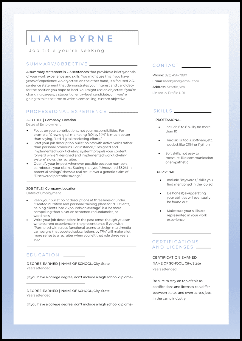 An executive Word resume template