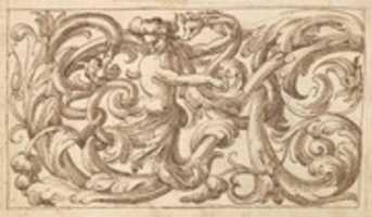Free download Horizontal Panel Design with a Man and Two Fantastical Creatures Interspersed between an Acanthus Rinceau free photo or picture to be edited with GIMP online image editor
