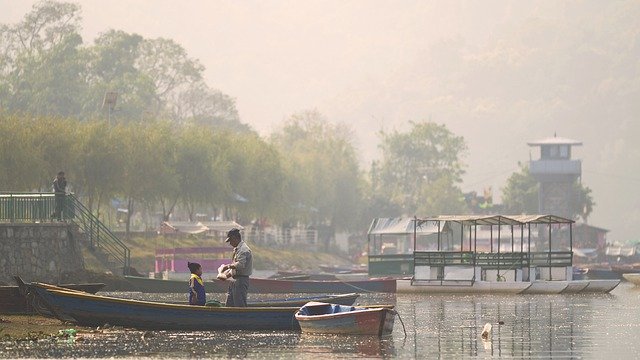 Free download lake phewa pokhara fisherman free picture to be edited with GIMP free online image editor