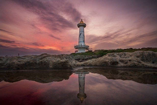 Free download lighthouse ocean sunset clouds free picture to be edited with GIMP free online image editor