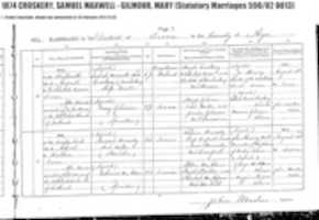 Free download Marriage record of Samuel Croskery and Mary Gilmour free photo or picture to be edited with GIMP online image editor