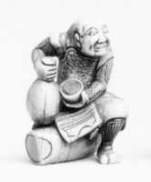 Free download Netsuke of Man Sitting on a Log holding a Bottle and a Cup free photo or picture to be edited with GIMP online image editor