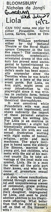 Free download Nicolas De Jongh`s 1982  Guardian review of Liola July  free photo or picture to be edited with GIMP online image editor