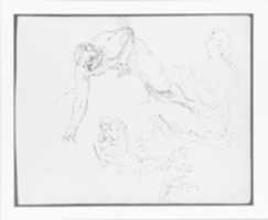 Free download Nude Man Leaning Over Rock; Seated Female Figure; Seated Nude Female Figure with Hands to Face; Two Men Carrying Dead Body (from Sketchbook) free photo or picture to be edited with GIMP online image editor