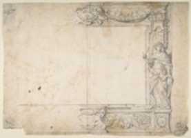 Free download One Half of a Design for a Frame of a Stage Proscenium, with a Figure of Justice at the Right, and the Barberini Arms in a Cartouche at the Top free photo or picture to be edited with GIMP online image editor