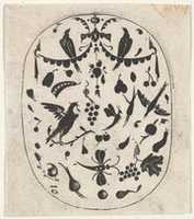 Free download Oval Blackwork Print with Birds, Insects and Fruits free photo or picture to be edited with GIMP online image editor