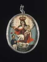 Free download Painted Medallion in Locket FrameRecto: Our Lady of Mount Carmel with Male Donor FigureVerso: Archangel Raphael with Female Donor Figure free photo or picture to be edited with GIMP online image editor