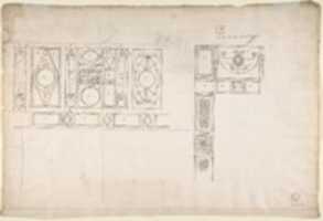 Free download Palazzo Spada (Capodiferro), right half, elevation; details profiles (recto) Wall, interior, elevation; ceiling, interior, plan (verso) free photo or picture to be edited with GIMP online image editor