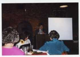 Free download Photograph, AAUW Meeting on Childcare, February 1999, Woman at Podium free photo or picture to be edited with GIMP online image editor