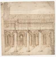 Free download Recto: Front Elevation of a Roman Temple in Ruins (inspired by Giuliano da Sangallo); Verso: Elevation of the Nave of a Roman Basilica in Ruins (? the Basilica Giulia, inspired by Giuliano da Sangallo). free photo or picture to be edited with GIMP online image editor