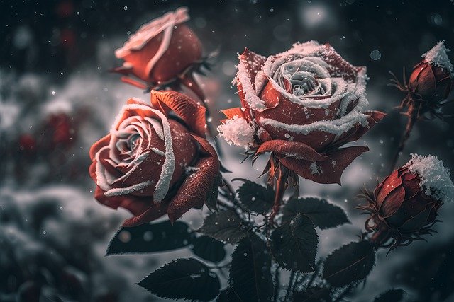 Free download red flowers roses snow frost free picture to be edited with GIMP free online image editor