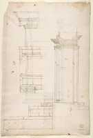 Free download San Lorenzo, Library, Ricetto, portal from cloister, elevation; plan (recto) San Lorenzo, Library, Ricetto, portal from cloister, section; details (verso) free photo or picture to be edited with GIMP online image editor