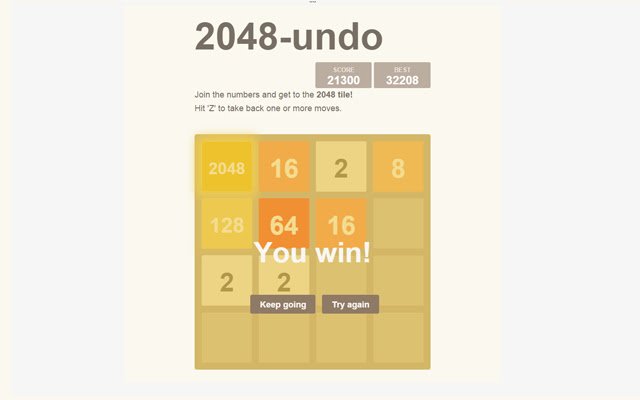 2048 with Undo  from Chrome web store to be run with OffiDocs Chromium online