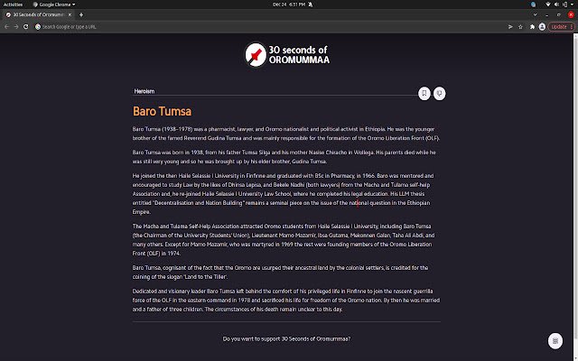 30 Seconds of Oromummaa  from Chrome web store to be run with OffiDocs Chromium online