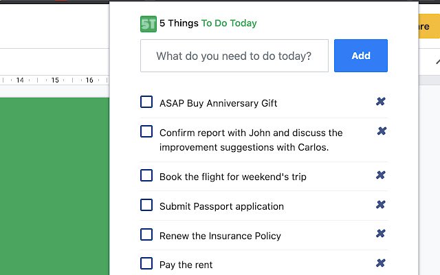 5 Things To Do Today  from Chrome web store to be run with OffiDocs Chromium online