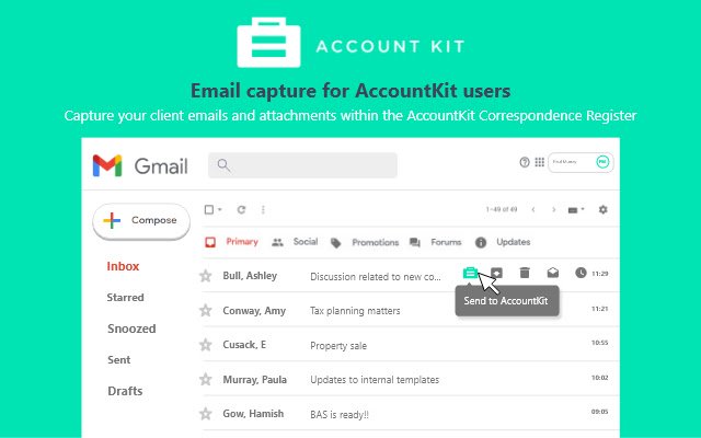 AccountKit Add on for Gmail  from Chrome web store to be run with OffiDocs Chromium online