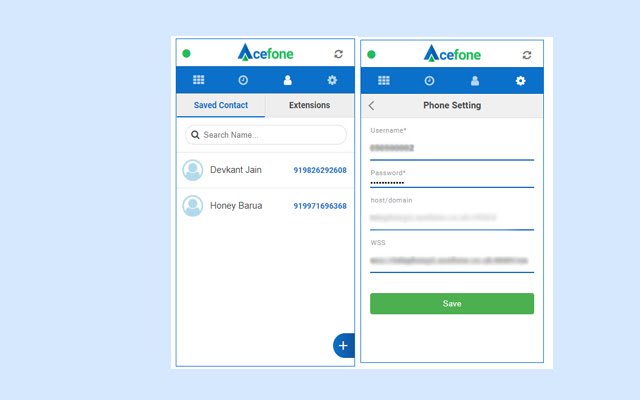 Acefone WebPhone  from Chrome web store to be run with OffiDocs Chromium online