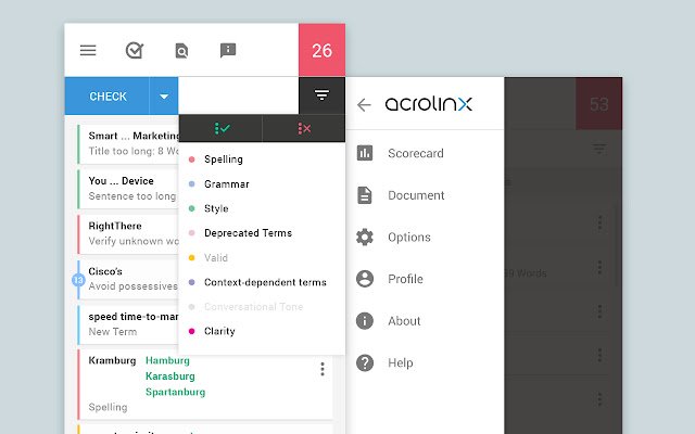 Acrolinx para Chrome da Chrome Web Store será executado com OffiDocs Chromium online