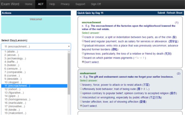 ACT Test Vocabulary  from Chrome web store to be run with OffiDocs Chromium online