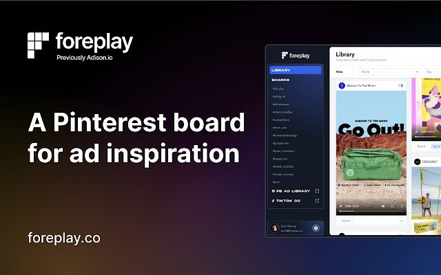 Ad Library Save Facebook TikTok Foreplay  from Chrome web store to be run with OffiDocs Chromium online