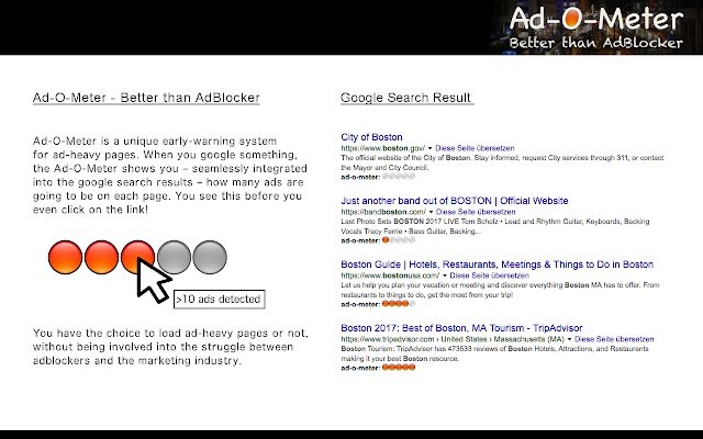 Ad O Meter أفضل من AdBlocker من متجر Chrome الإلكتروني ليتم تشغيله مع OffiDocs Chromium عبر الإنترنت