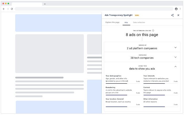 Ads Transparency Spotlight (Alpha)  from Chrome web store to be run with OffiDocs Chromium online