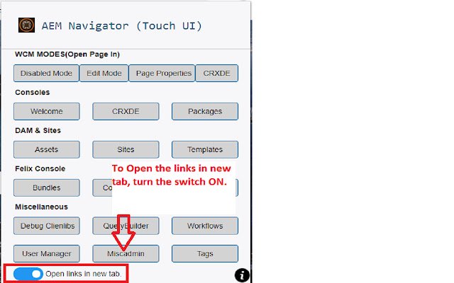 AEM Navigator  from Chrome web store to be run with OffiDocs Chromium online