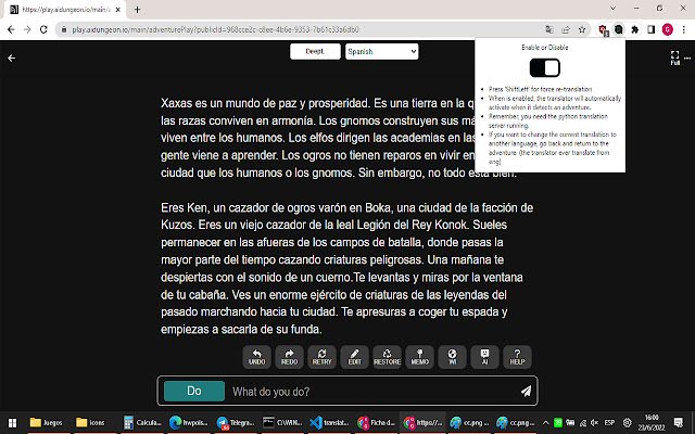 AIDungeonTranslator  from Chrome web store to be run with OffiDocs Chromium online