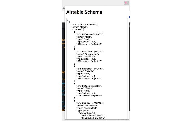 OffiDocs Chromium 온라인에서 실행되는 Chrome 웹 스토어의 Airtable Schema Extractor