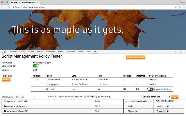 Akamai Script Management Policy Tester  from Chrome web store to be run with OffiDocs Chromium online