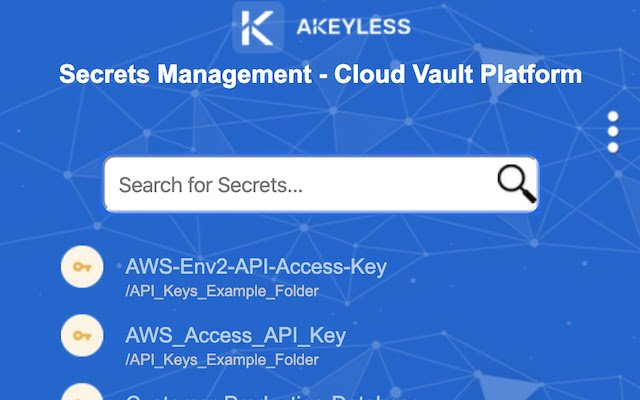 AKEYLESS Secrets Manager  from Chrome web store to be run with OffiDocs Chromium online