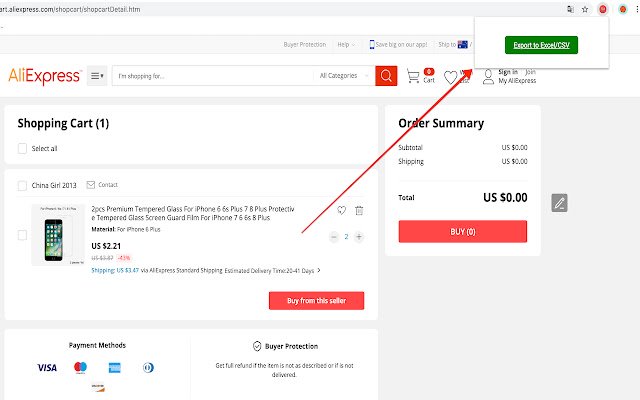 Aliexpress Cart Exporter  from Chrome web store to be run with OffiDocs Chromium online