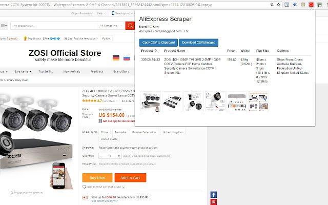 AliExpress Scraper EX  from Chrome web store to be run with OffiDocs Chromium online