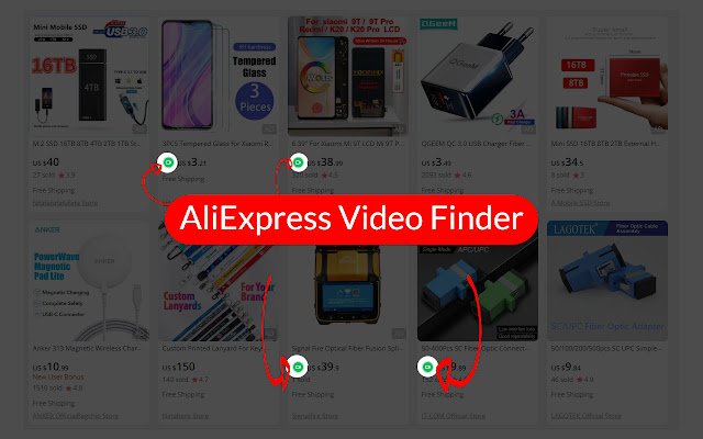 الباحث عن فيديو AliExpress من متجر Chrome الإلكتروني ليتم تشغيله باستخدام OffiDocs Chromium عبر الإنترنت