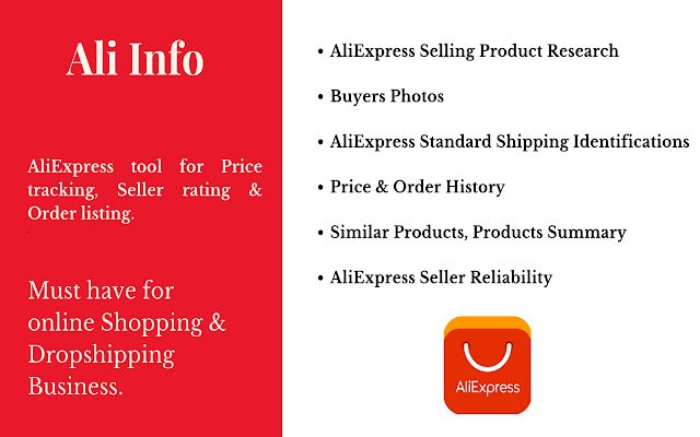 Ali INfo AliExpress Product Research Tool  from Chrome web store to be run with OffiDocs Chromium online