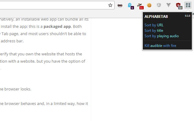Alphabetab  from Chrome web store to be run with OffiDocs Chromium online