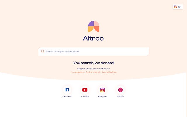 Altroo Search that Supports Charities  from Chrome web store to be run with OffiDocs Chromium online